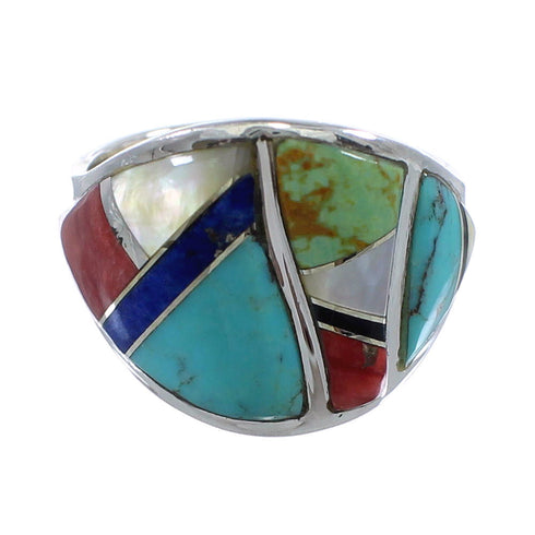 Multicolor Inlay Sterling Silver Ring Size 6-1/2 AX53131